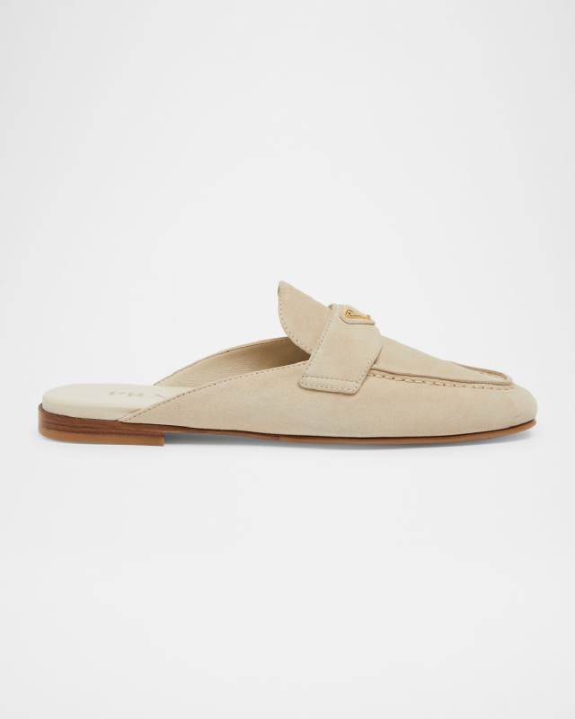 Logo Suede Loafer Mules